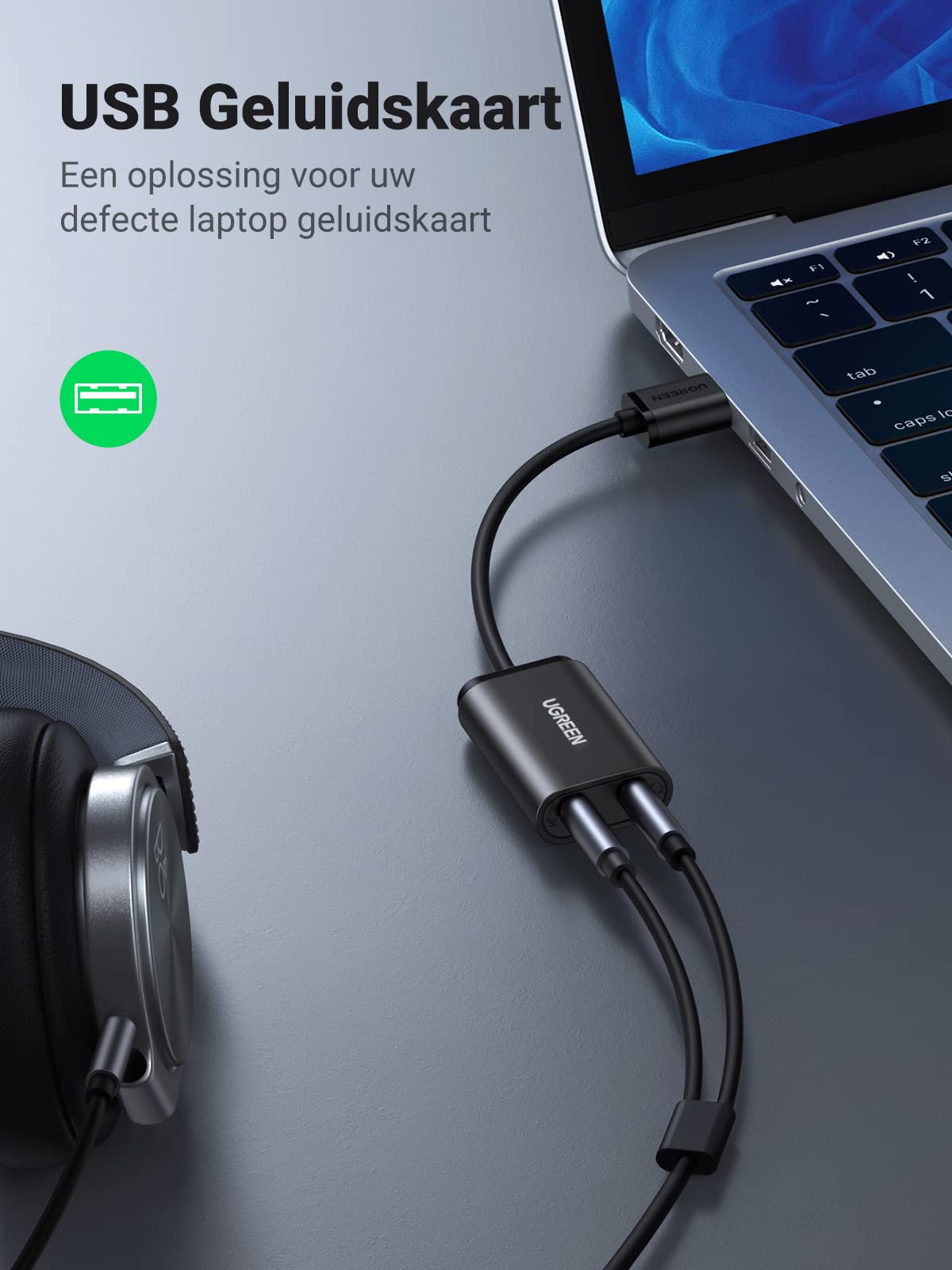 UGREEN 30724 USB Audio Adapter Externe Stereo Audio Geluidskaart met 3,5mm Koptelefoon UGREEN 30724 USB Audio Adapter Externe Stereo Audio Geluidskaart met 3,5mm Koptelefoon