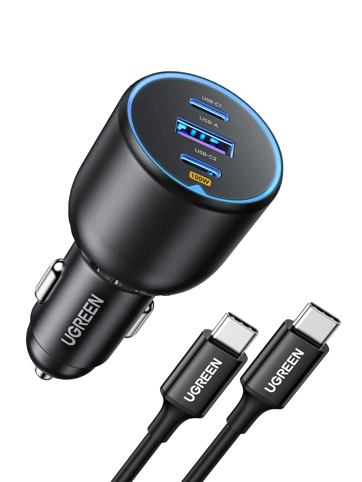 USB autolader - Aansluiting 1: Sigarettenaansteker Aansluiting 2: USB C male Vermogen: 15 watt Laadstroom: 3000 mA
