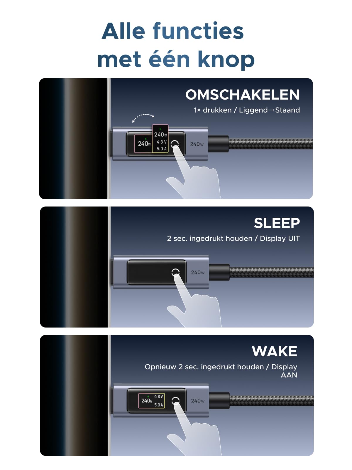 UGREEN Nexode 240 W USB-C-kabel met Smart Display | UGREEN NL