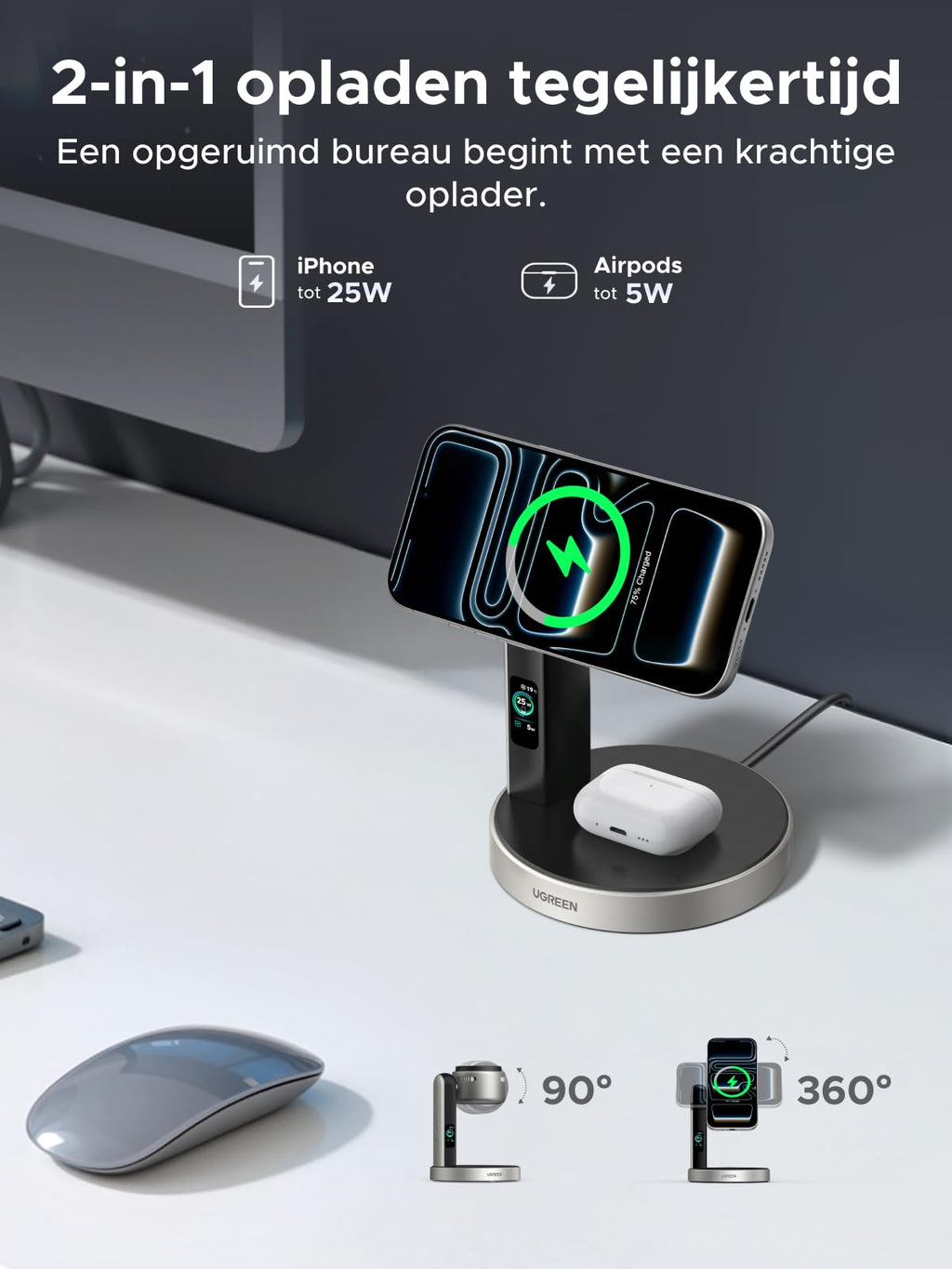 UGREEN MagFlow Pro 25W Qi2 2-in-1 magnetisch laadstation met koeling