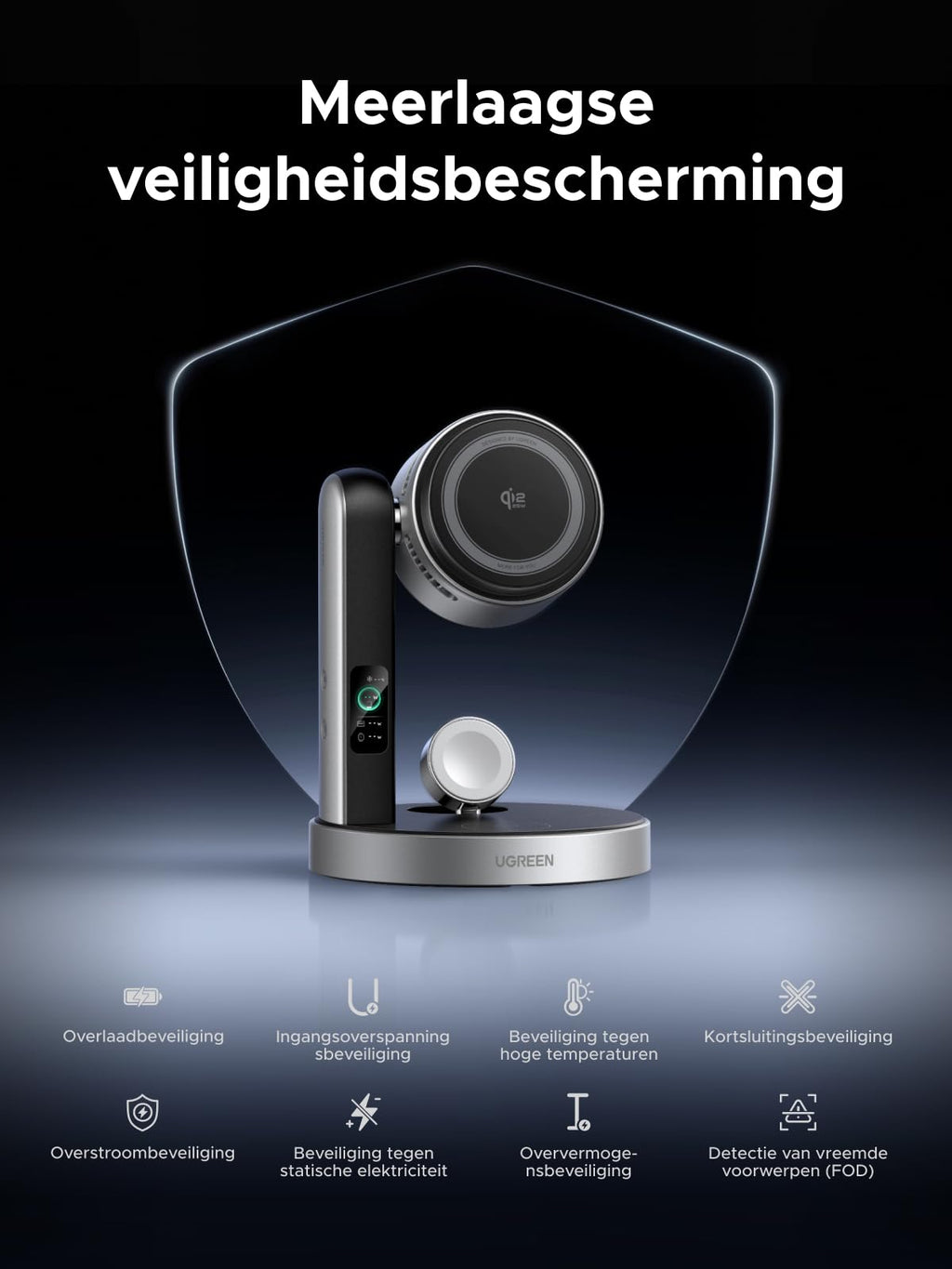 UGREEN MagFlow Pro 25W Qi2 3-in-1magnetisch oplaadstation met koeling