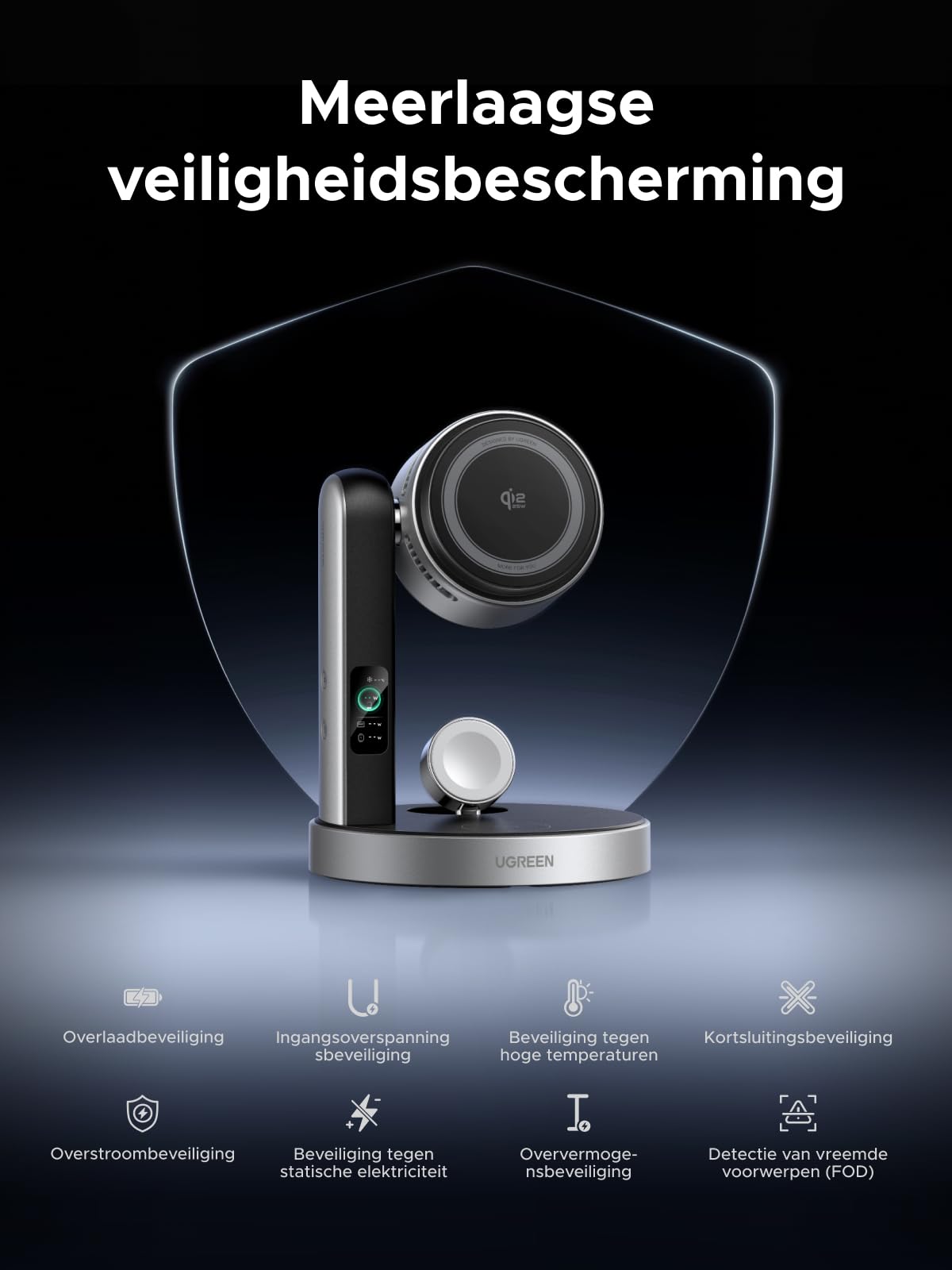 UGREEN MagFlow Pro 25W Qi2 3-in-1magnetisch oplaadstation met koeling