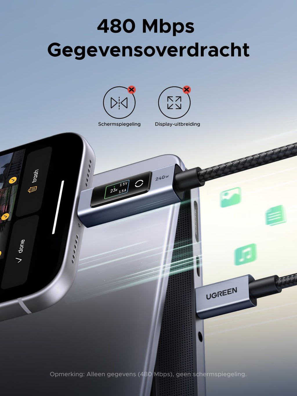 UGREEN Nexode 240 W USB-C-kabel met Smart Display | UGREEN NL
