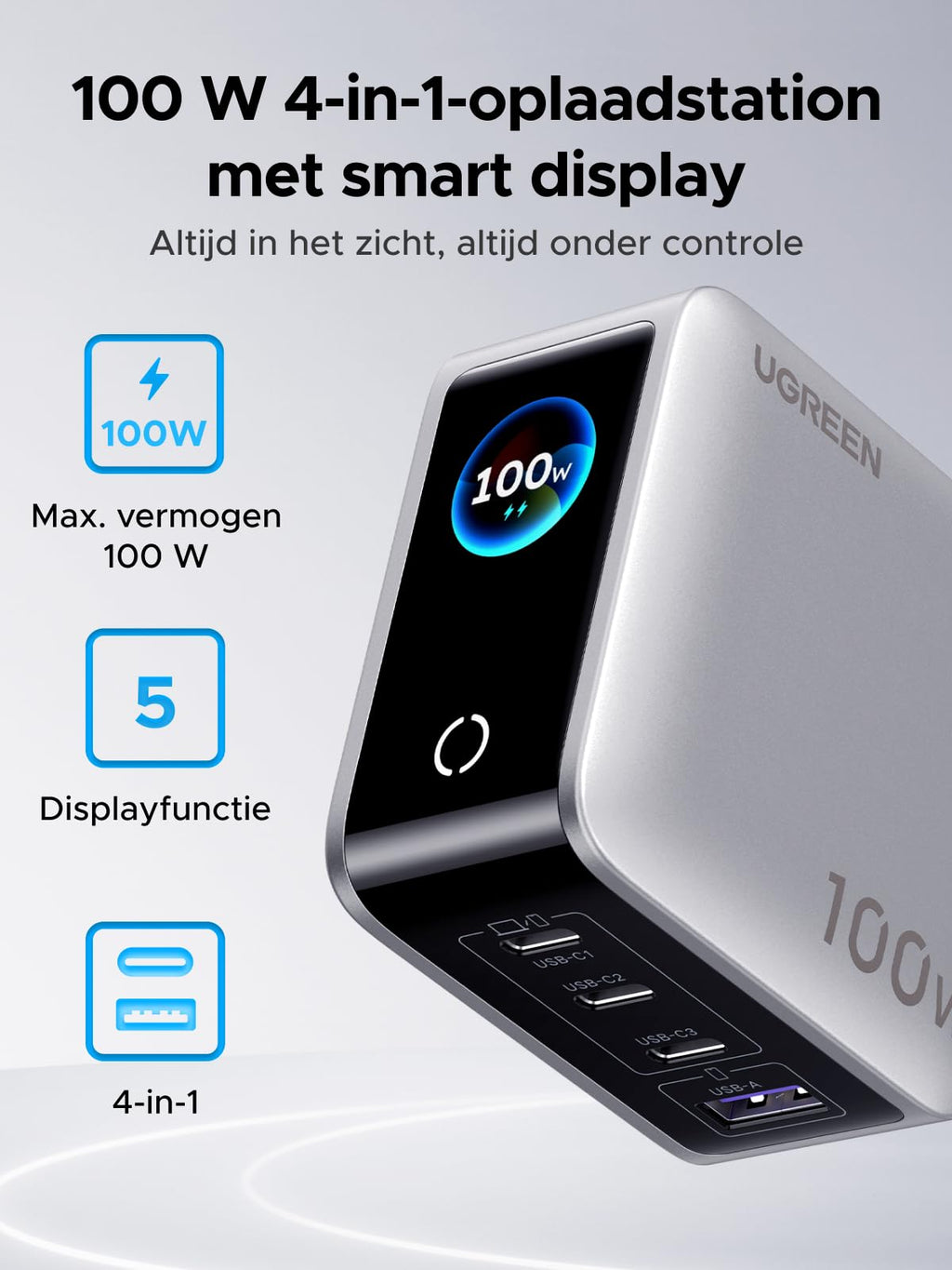 UGREEN Nexode Pro 100 W Oplader met Smart Display | UGREEN NL