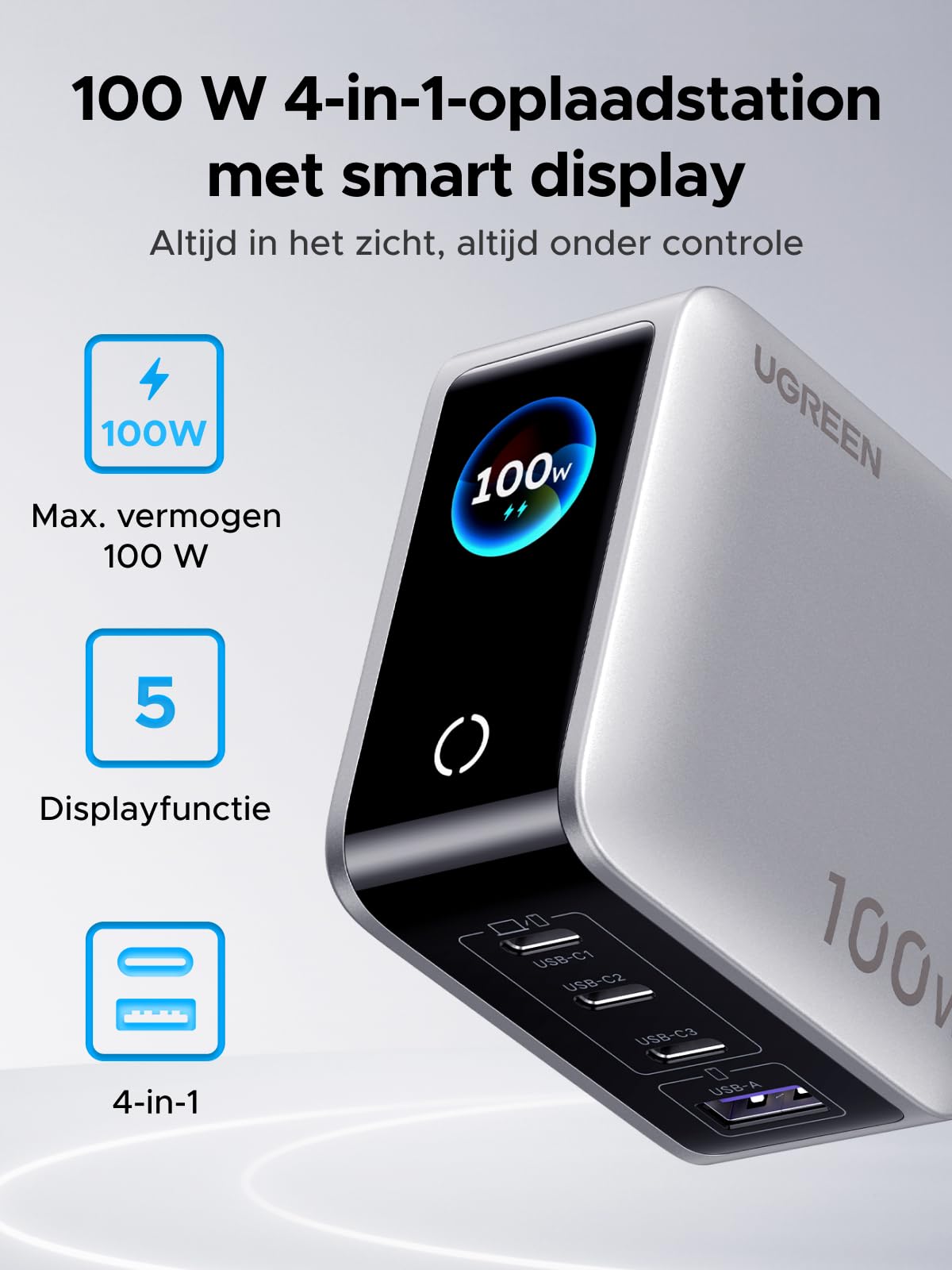 UGREEN Nexode Pro 100 W Oplader met Smart Display | UGREEN NL