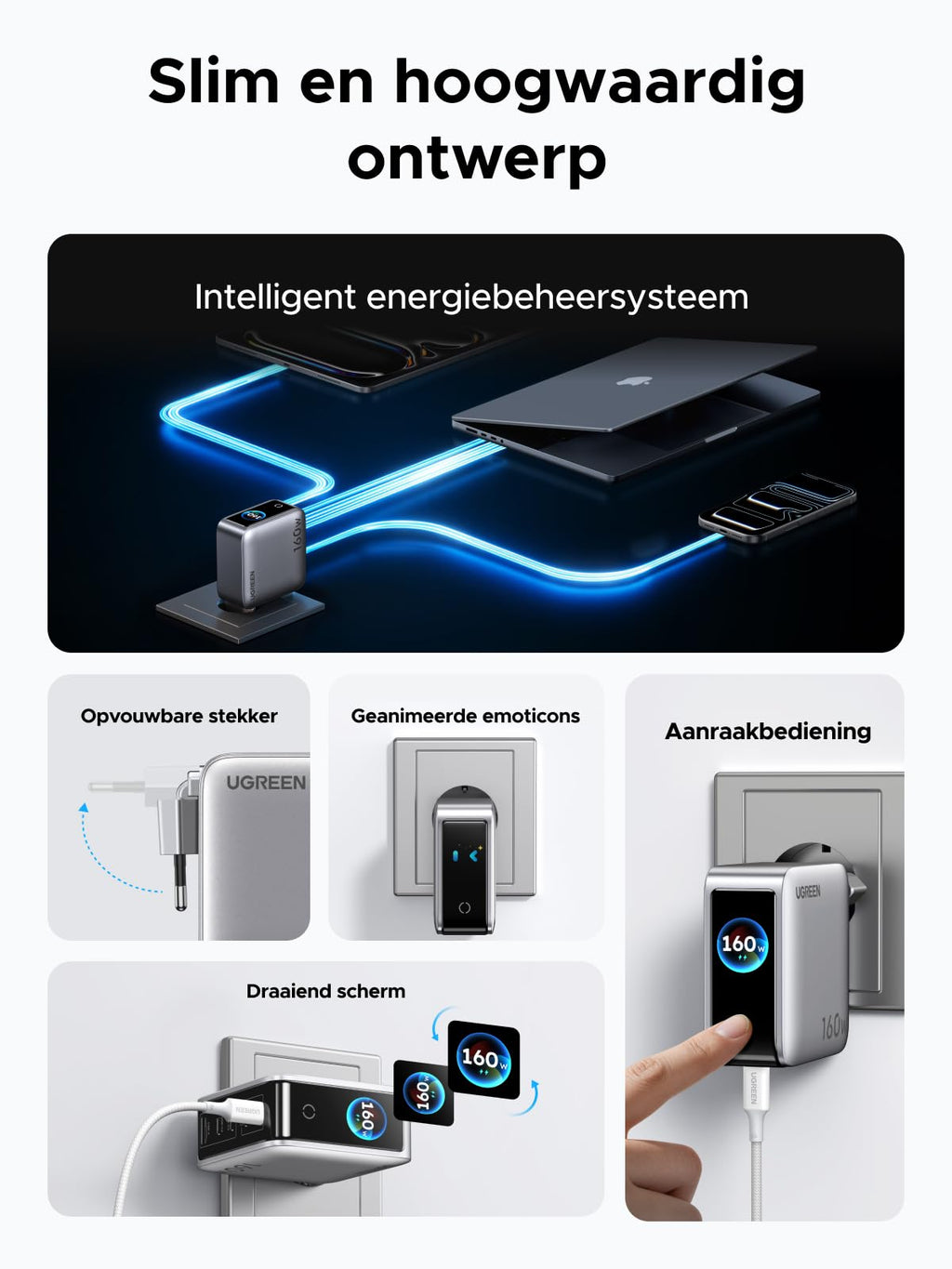 UGREEN Nexode Pro 160 W Oplader met Smart Display | UGREEN NL