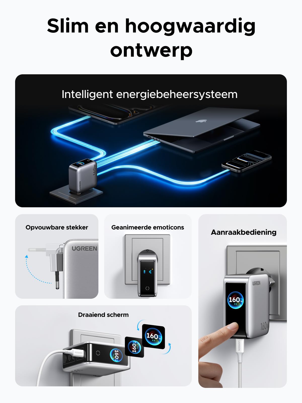 UGREEN Nexode Pro 160 W Oplader met Smart Display | UGREEN NL