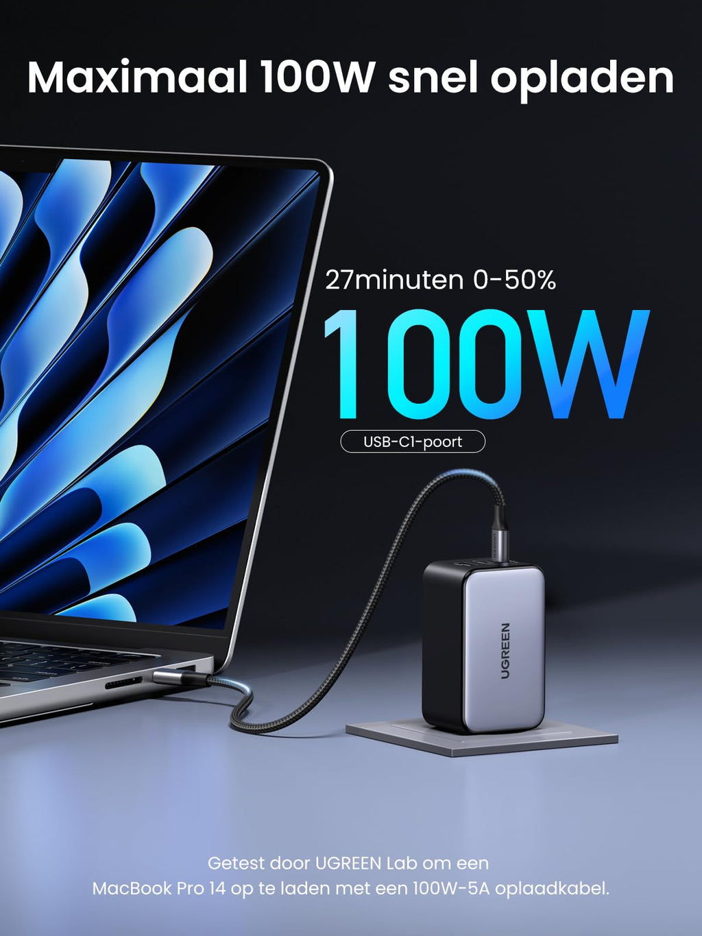 UGREEN Nexode X 100W Mini GaN Oplader -maximaal 100w snel opladen