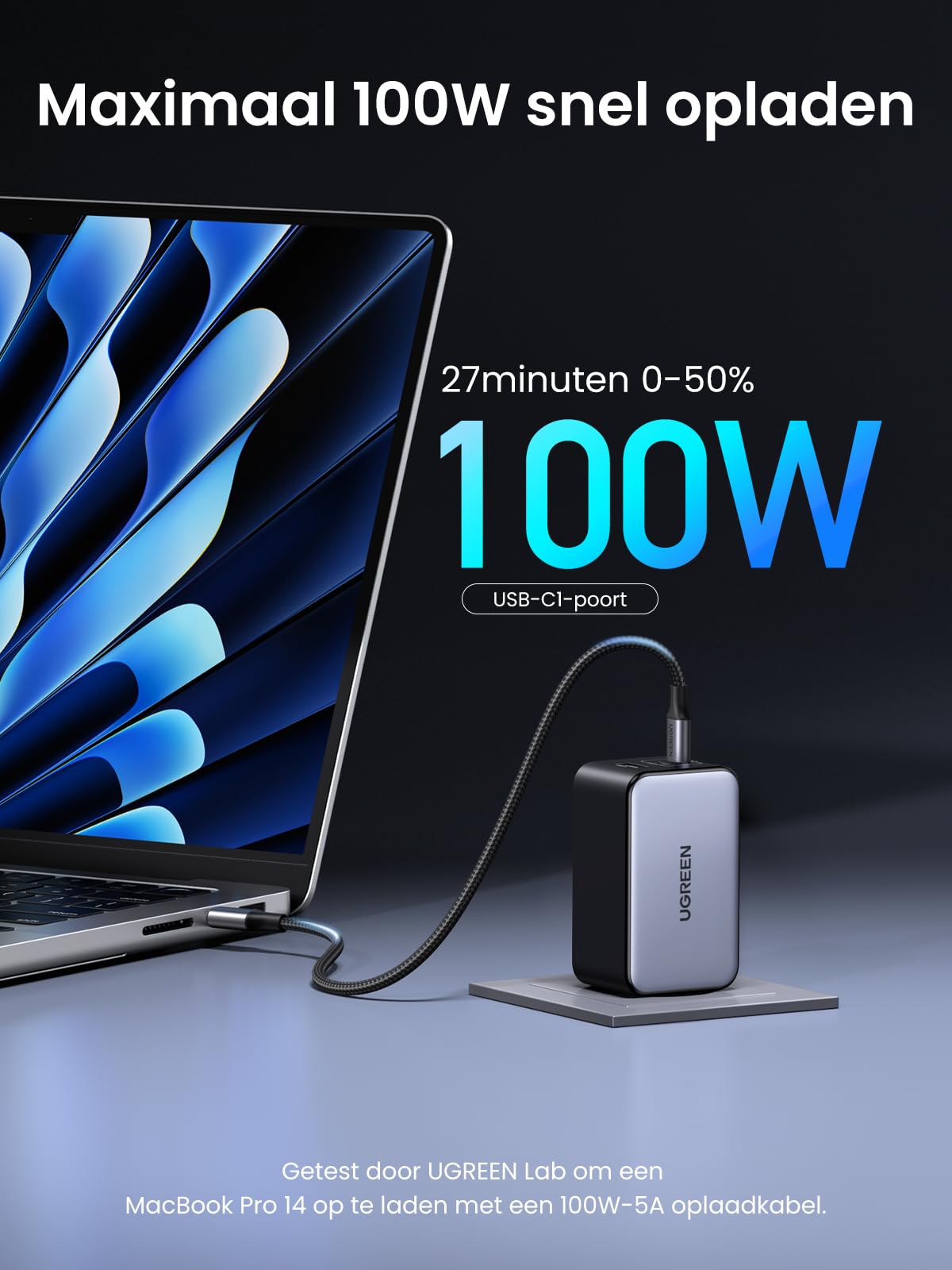 UGREEN Nexode X 100W Mini GaN Oplader -maximaal 100w snel opladen