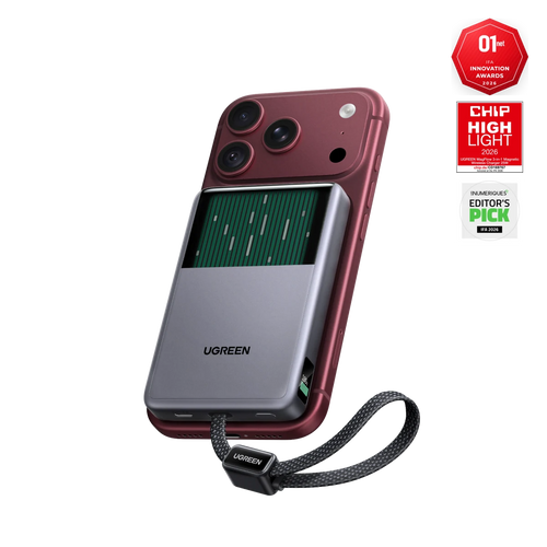 UGREEN MagFlow Pro Magnetische Powerbank (10.000 mAh, Qi2 25 W, Ingebouwde 45 W USB-C-kabel)