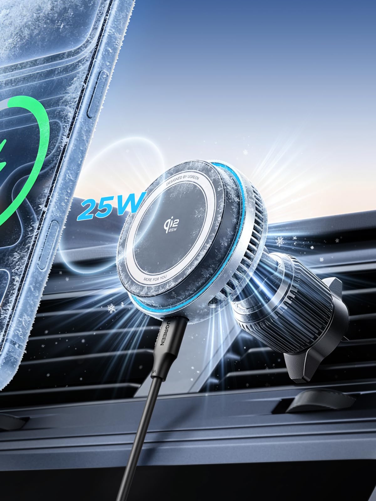 UGREEN Magflow Pro Qi2 25W magnetische autolader met koeling
