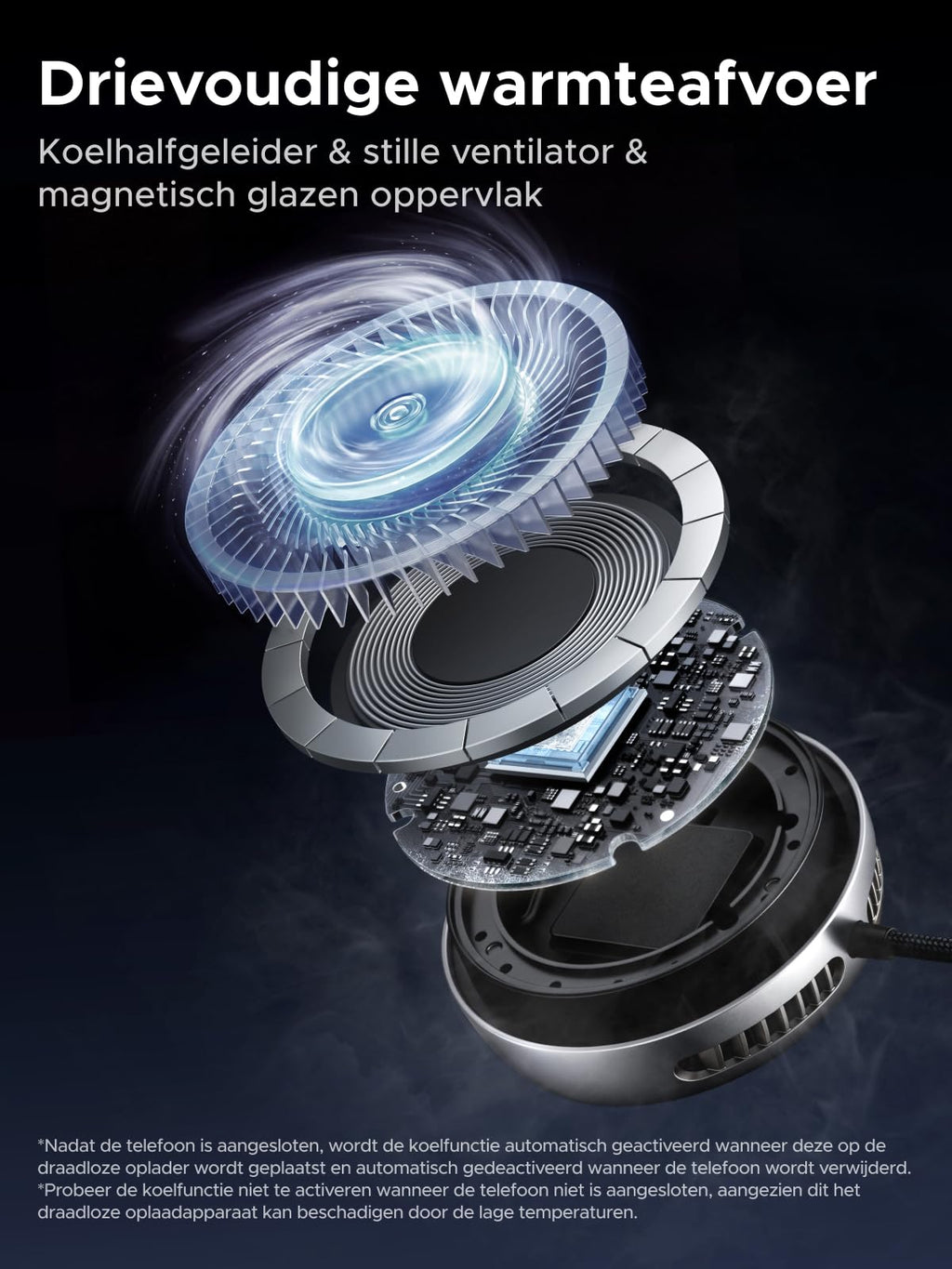 UGREEN Magflow Pro Qi2 25W magnetisch oplaadstation met actieve koeling