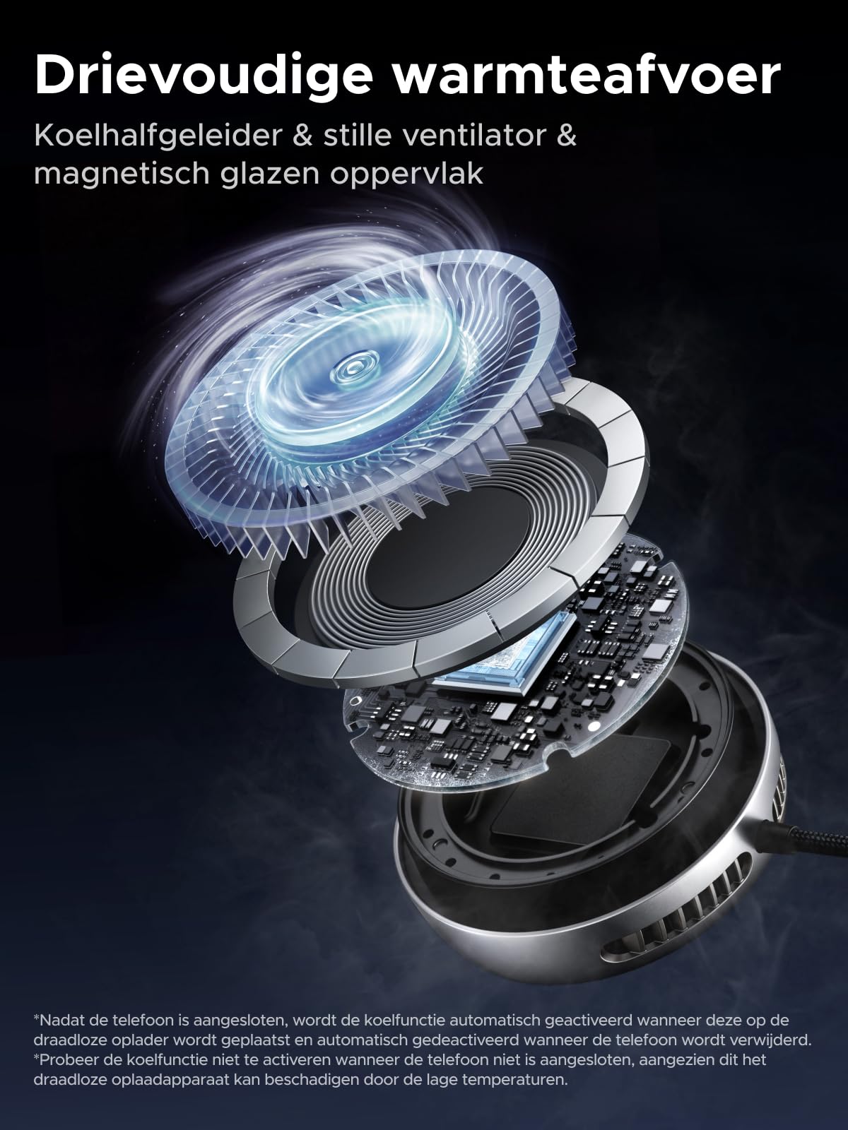 UGREEN Magflow Pro Qi2 25W magnetisch oplaadstation met actieve koeling