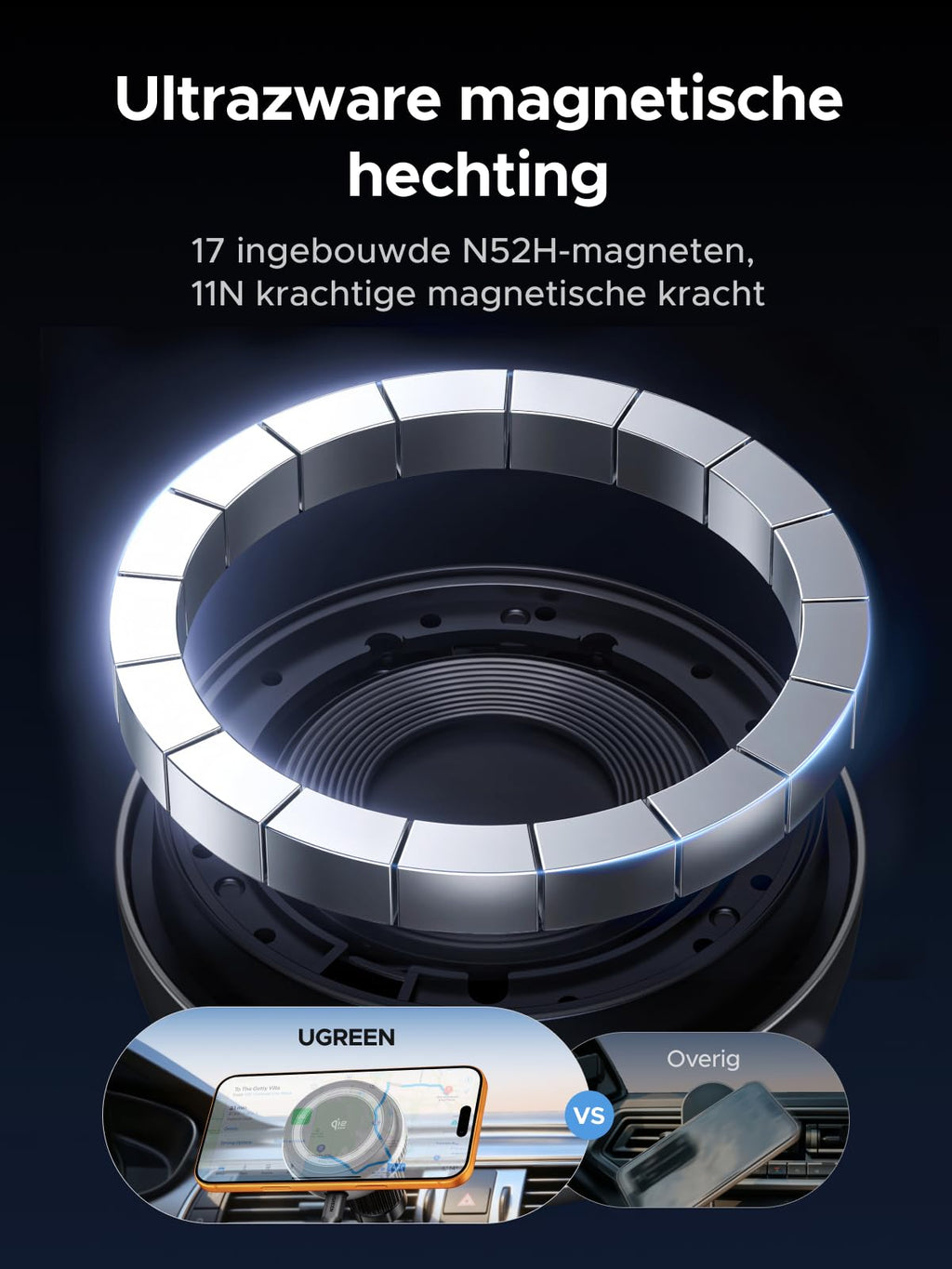 UGREEN Magflow Pro Qi2 25W magnetische autolader met koeling