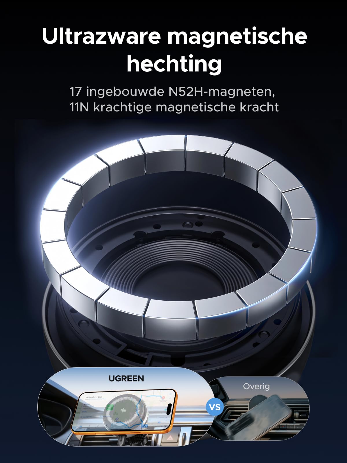UGREEN Magflow Pro Qi2 25W magnetische autolader met koeling