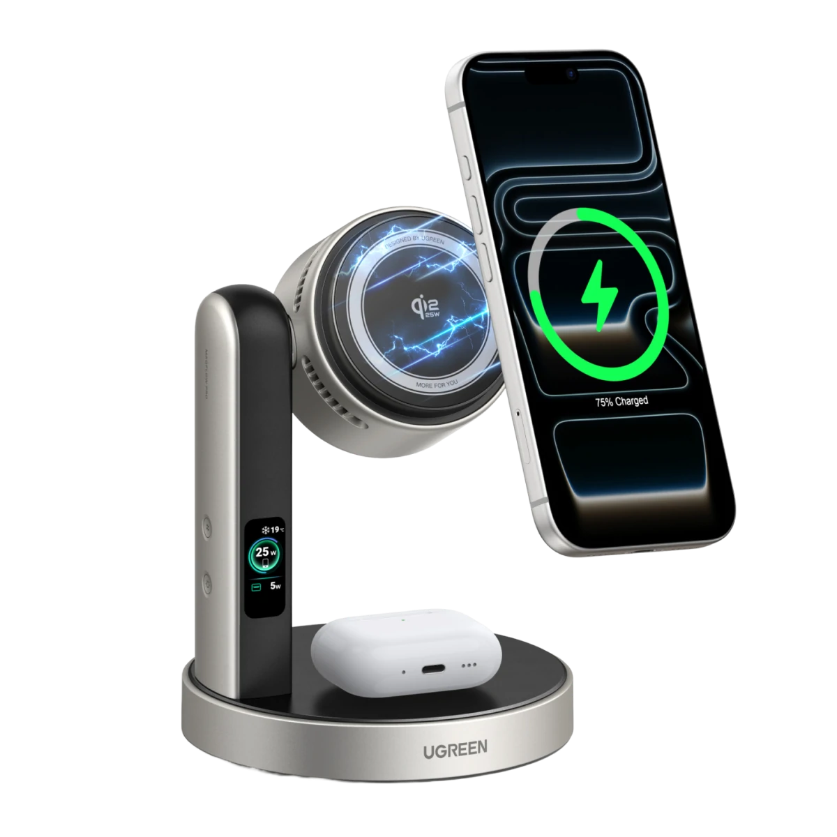 UGREEN MagFlow Pro Magnetisch Draadloos Laadstation (2-in-1, Qi2 25 W, Slim Koelsysteem)