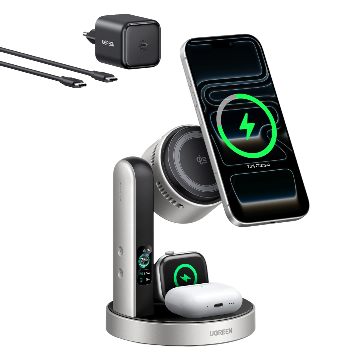 UGREEN MagFlow Pro Magnetisch Draadloos Laadstation (3-in-1, Qi2 25 W)