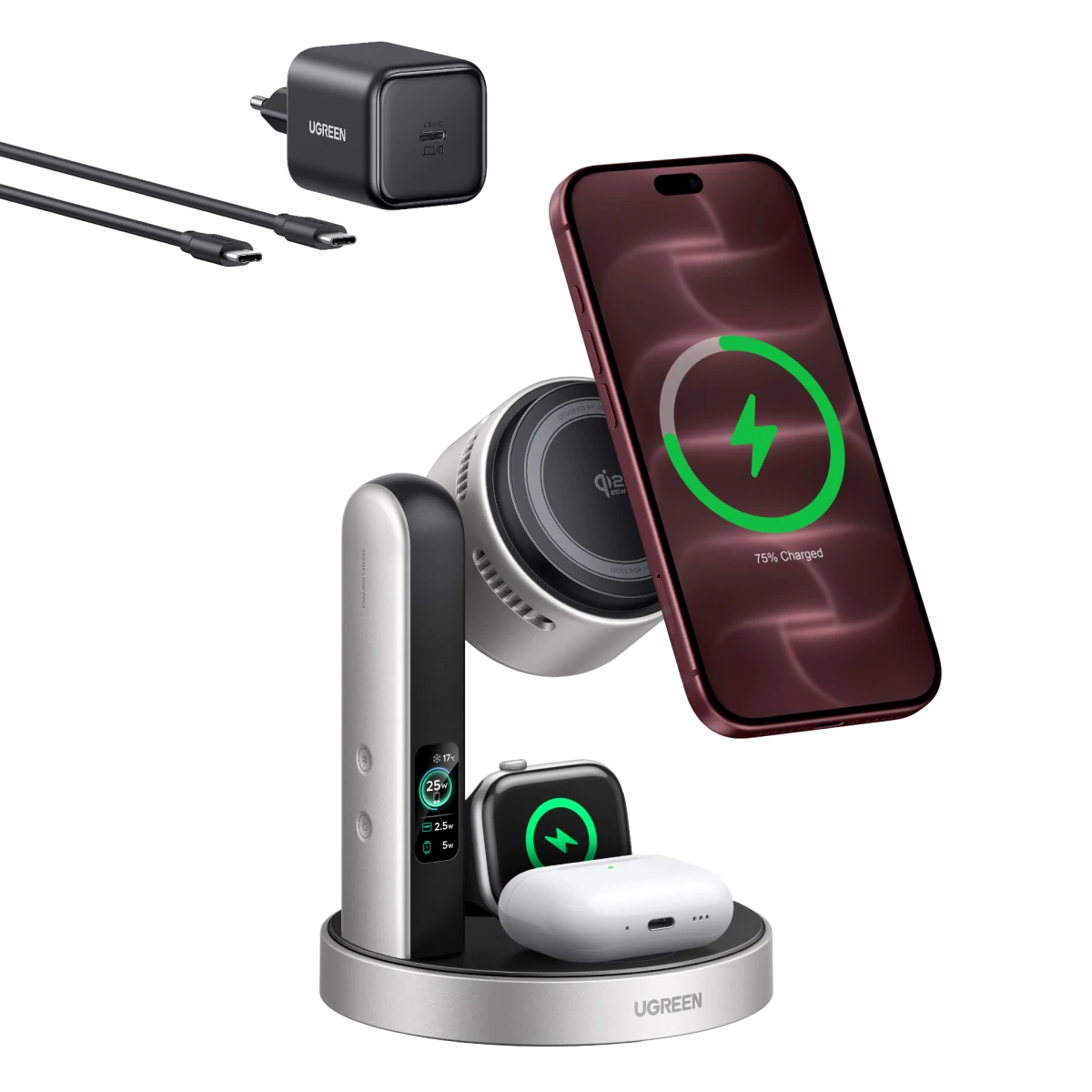 UGREEN MagFlow Pro Magnetisch Draadloos Laadstation (3-in-1, Qi2 25 W)