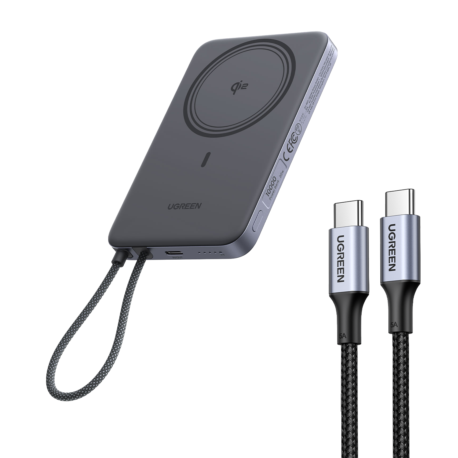 UGREEN MagFlow Air Magnetische Powerbank (10000mAh, Qi2 15W) + 100W USB-C Oplaadkabel
