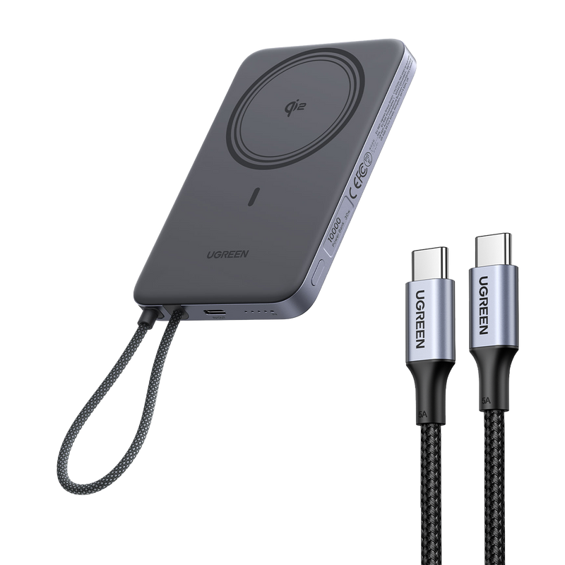 UGREEN MagFlow Air Magnetische Powerbank (10000mAh, Qi2 15W) + 100W USB-C Oplaadkabel
