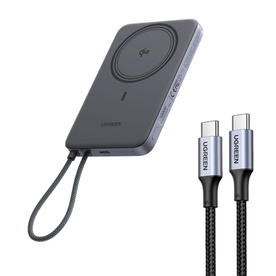 UGREEN MagFlow Air Magnetische Powerbank (10000mAh, Qi2 15W) + 100W USB-C Oplaadkabel