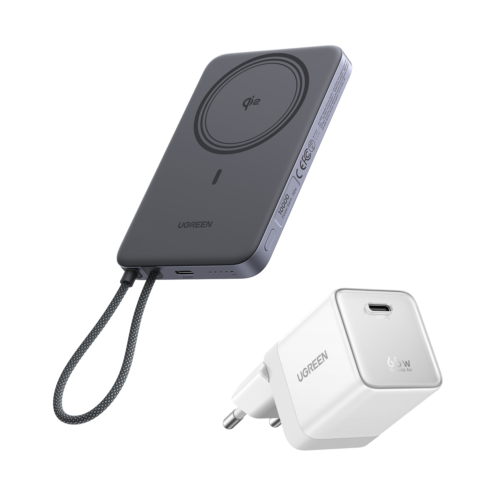 UGREEN MagFlow Air Powerbank & Nexode Air-oplader in Bundel (5.000 mAh / 10.000 mAh, Qi2 15 W, 65 W GaN)