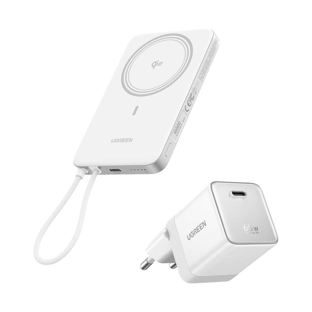 UGREEN MagFlow Air Powerbank & Nexode Air-oplader in Bundel (5.000 mAh / 10.000 mAh, Qi2 15 W, 65 W GaN)