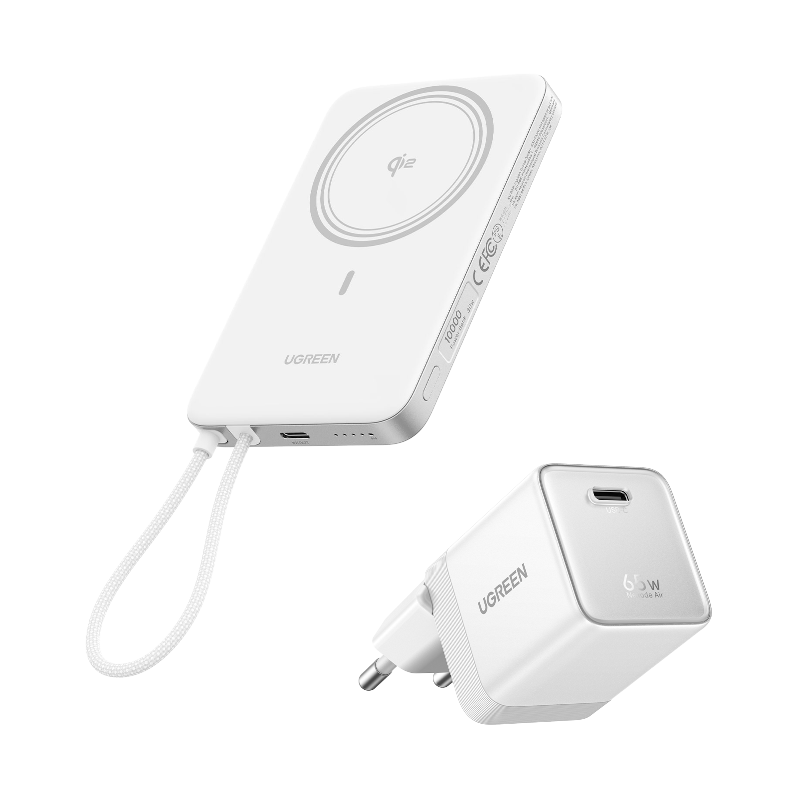 UGREEN MagFlow Air Powerbank & Nexode Air-oplader in Bundel (5.000 mAh / 10.000 mAh, Qi2 15 W, 65 W GaN)