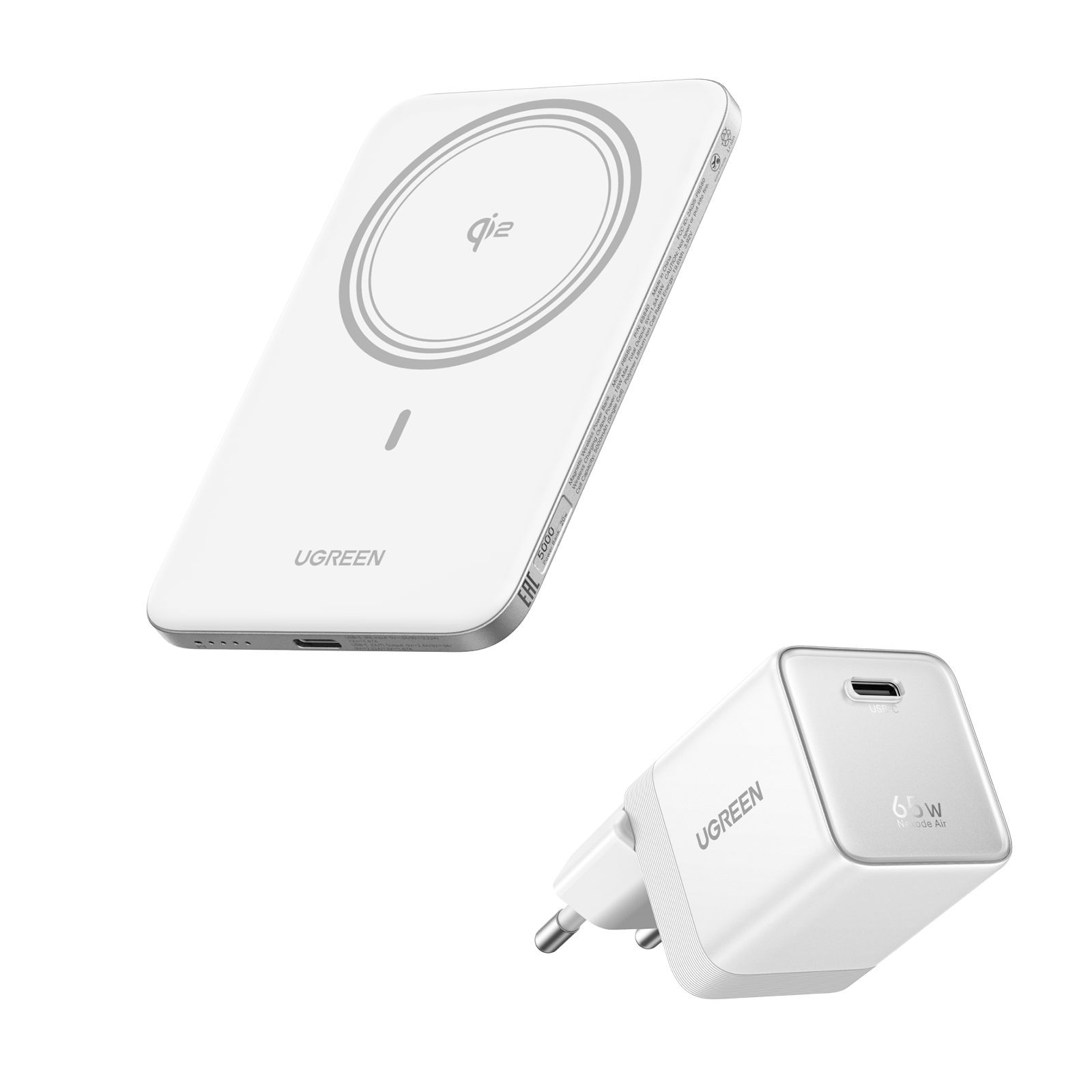UGREEN MagFlow Air Powerbank & Nexode Air-oplader in Bundel (5.000 mAh / 10.000 mAh, Qi2 15 W, 65 W GaN)