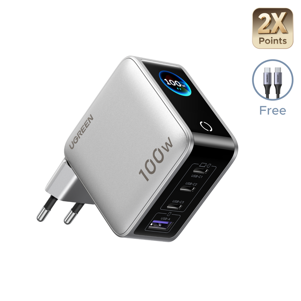 UGREEN Nexode Pro Oplader met Smart Display (100 W, 4 Poorten, GaN)