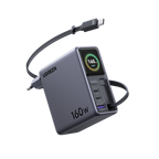 UGREEN Nexode Pro Oplader met Smart Display (160 W, 4 Poorten, GaN, Uitschuifbare Kabel, App-bediening)