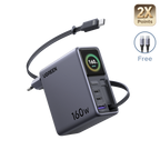 UGREEN Nexode Pro Oplader met Smart Display (160 W, 4 Poorten, GaN, Uitschuifbare Kabel, App-bediening)