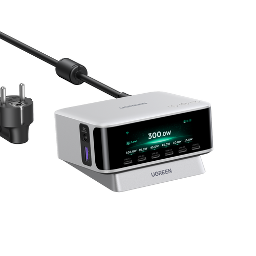 UGREEN Nexode Pro Desktopoplader met Smart Display (300 W, 8 Poorten, GaN, 5 Laadmodi)
