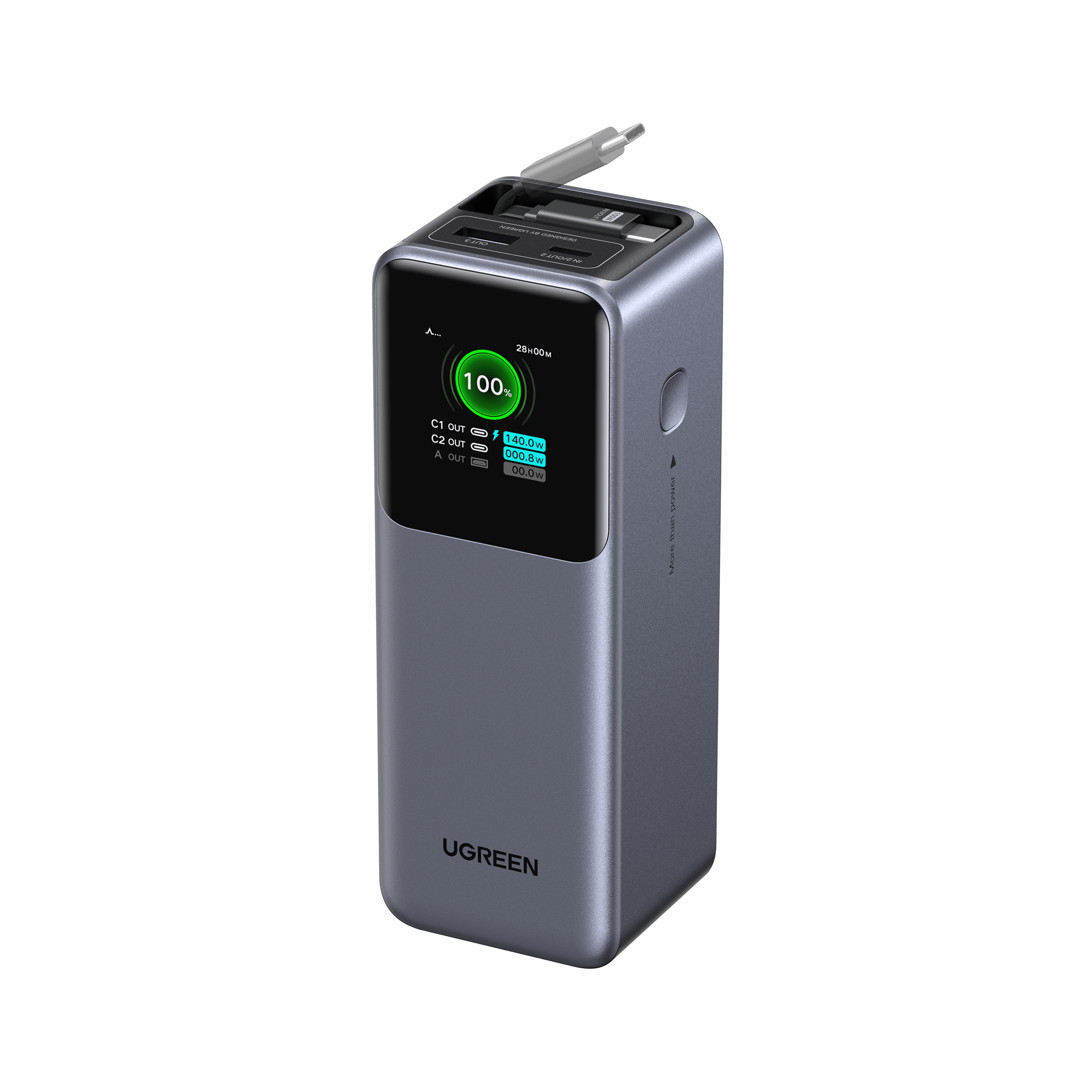 UGREEN Nexode Power Bank 20000mAh 165W met Retractable USB-C-kabel