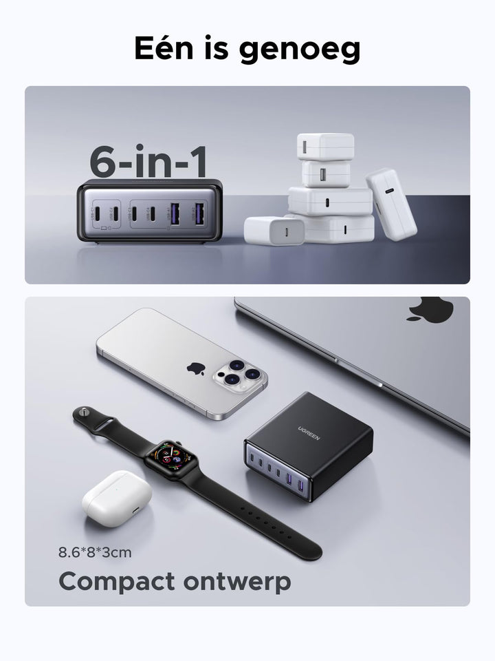 UGREEN 100W GaN Oplaadstation (6 - Poorts, 65W snelladen)