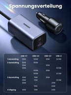 UGREEN 130W GaN sigarettenaansteker USB PD3.0 autolader USB C 4 - poorts