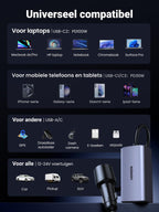 UGREEN 130W GaN sigarettenaansteker USB PD3.0 autolader USB C 4 - poorts