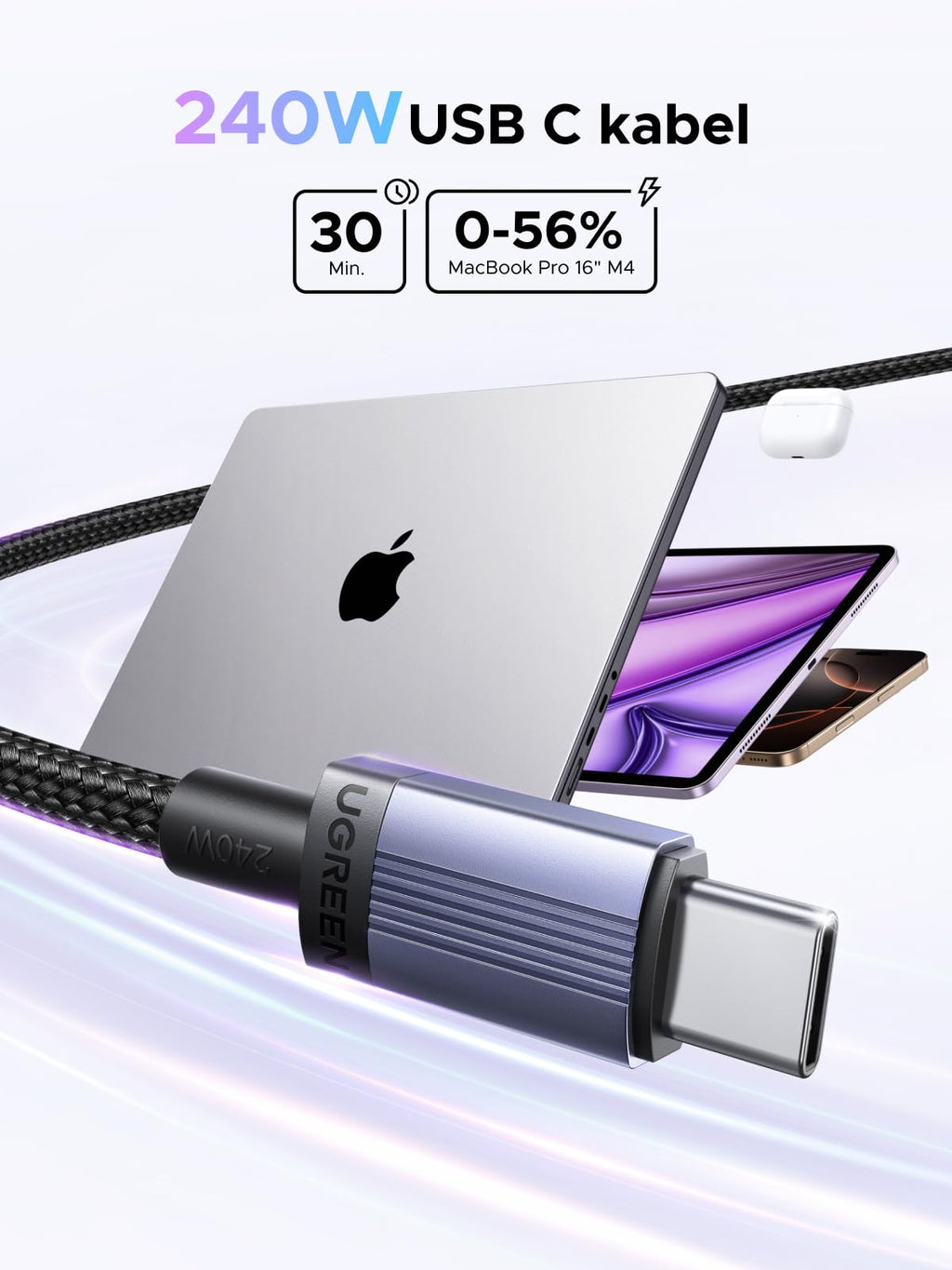 UGREEN 240W USB - C naar USB - C Oplaadkabel (Nylon Gevlochten)