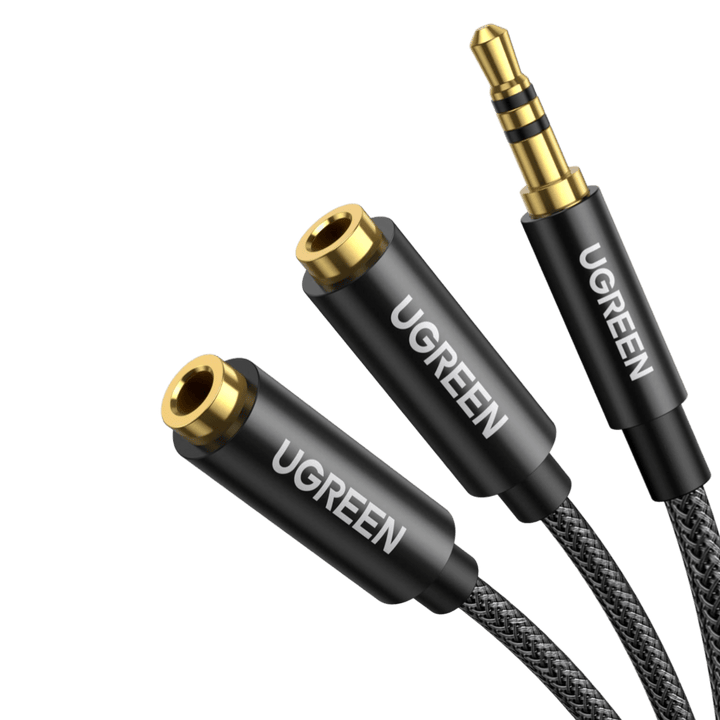 UGREEN 3.5mm Audio Splitter Kabel Headset Adapter Kabel Nylon Aux Kabel voor Smartphone, Laptop, Tablet enz. 20cm