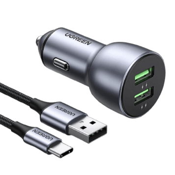 UGREEN 36W 2-Poorts Autolader met 1M USB A naar C Kabel