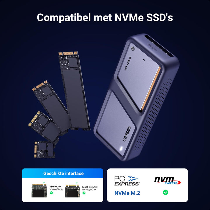 UGREEN 40 Gbps M2 SSD-behuizing, USB4 NVMe-behuizing met uitgebreide configuratie, USB M2 SSD-adapter voor dataspecificaties, krachtige speelkaarten, compatibel met laptop, tablet