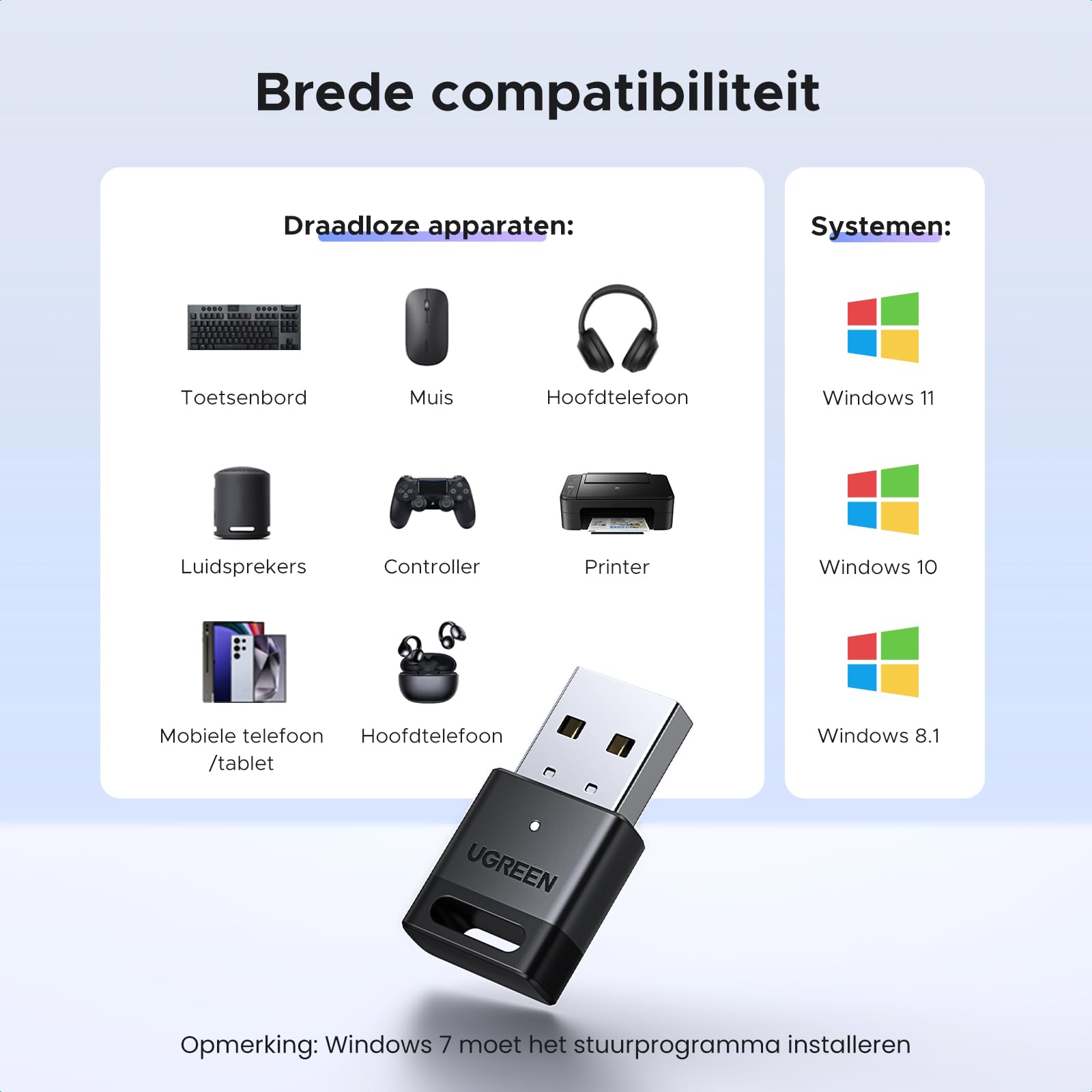 UGREEN Adapter 5.4 Bluetooth Dongle voor PC, Maus, Tastatur, Kopfhörer, Handy, USB Bluetooth Stick voor Windows 11/10/8.1