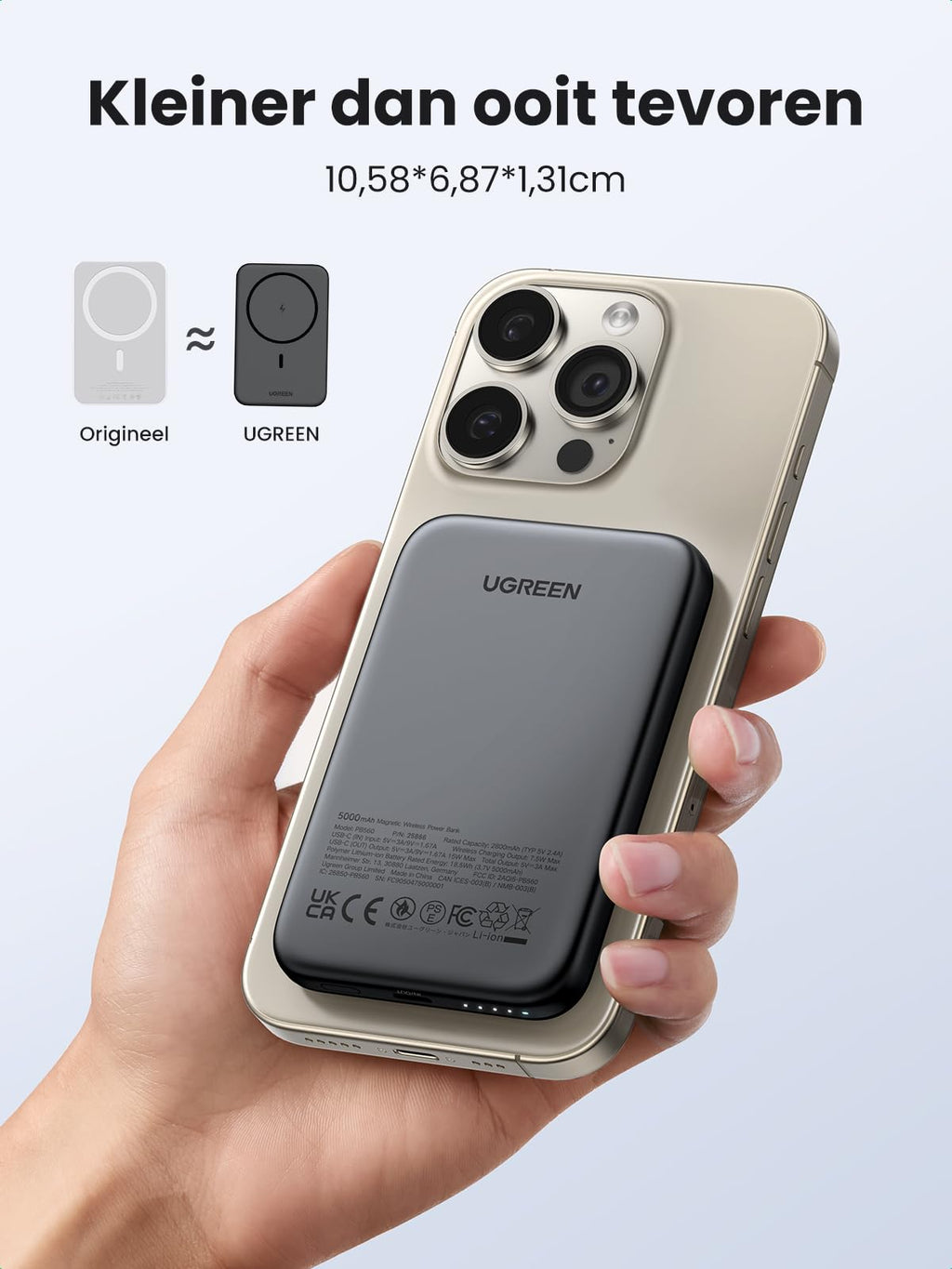 UGREEN 5000mAh  Draadloze Magnetische Powerbank -kleiner dan ooit tevoren