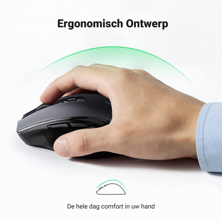 UGREEN Ergonomische Draadloze Muis met USB Ontvanger 2.4 GHz Silent Click USB Muis 4000 DPI Verstelbaar Compatibel met PC,Tablet,Laptop,Windows,MacOS, Linux. (Zwart)