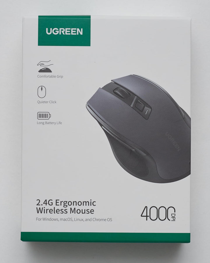 UGREEN Ergonomische Draadloze Muis met USB Ontvanger 2.4 GHz Silent Click USB Muis 4000 DPI Verstelbaar Compatibel met PC,Tablet,Laptop,Windows,MacOS, Linux. (Zwart)