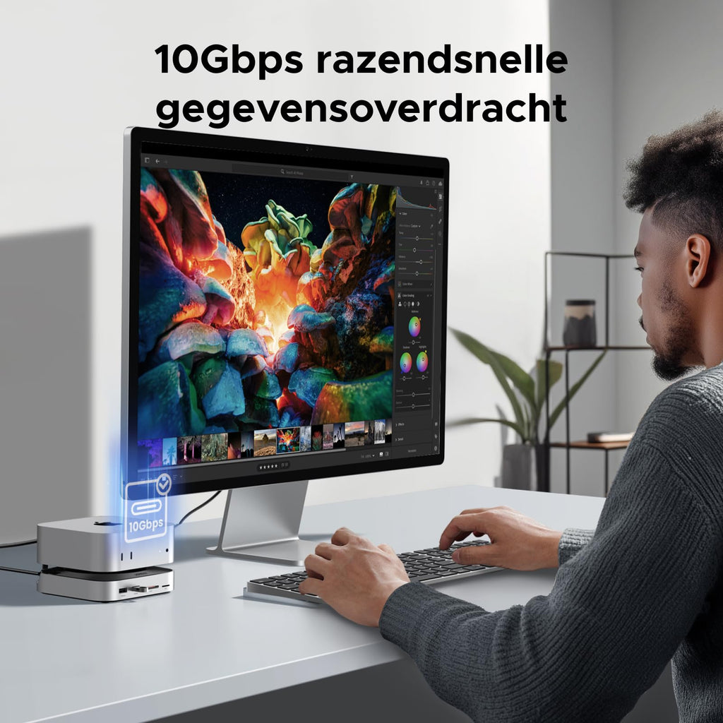 UGREEN Mac Mini M4 Dock met dubbele 4K DisplayPort, 10Gbps USB en NVMe - slot