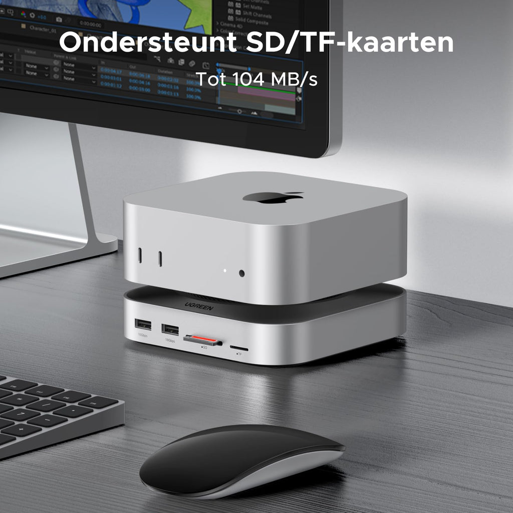 UGREEN Mac Mini M4 Dock met dubbele 4K DisplayPort, 10Gbps USB en NVMe - slot