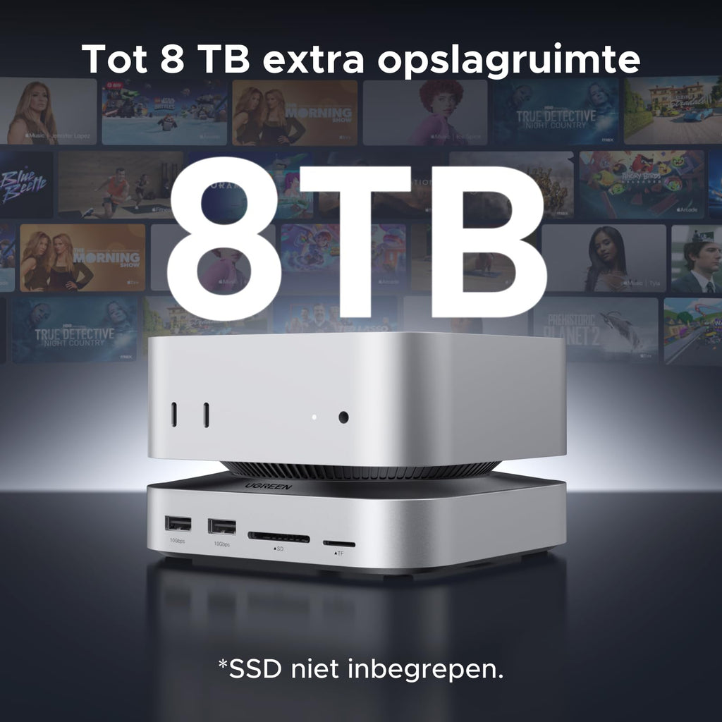 UGREEN Mac Mini M4 Dock met dubbele 4K DisplayPort, 10Gbps USB en NVMe - slot