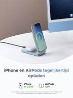 UGREEN MagFlow 2 - in - 1 Magnetische Draadloze Oplader 25W (MagSafe - compatibel)