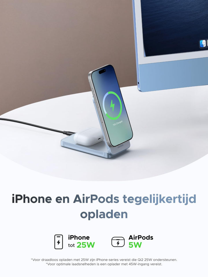 UGREEN MagFlow 2 - in - 1 Magnetische Draadloze Oplader 25W (MagSafe - compatibel)